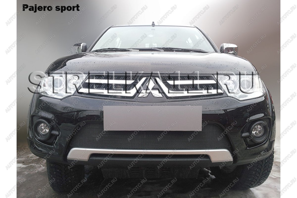 759 р. Зимняя заглушка решетки радиатора (Калуга) Стрелка11 Mitsubishi Pajero Sport PB рестайлинг (2013-2017) (черная)  с доставкой в г. Чебоксары