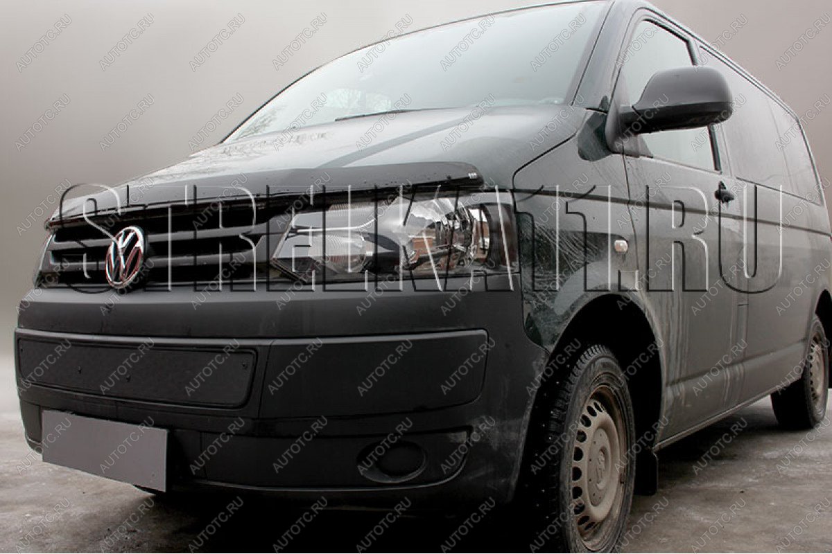 759 р. Зимняя заглушка решетки радиатора Стрелка11 Volkswagen Transporter T5 рестайлинг (2009-2015) (черная)  с доставкой в г. Чебоксары
