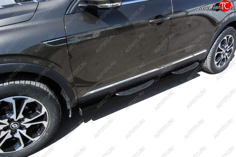 13 999 р. Защита порогов Slitkoff (d76 мм, с проступями)  Renault Arkana (2019-2025) (Сталь с полимерным покрытием. Цвет: чёрный)  с доставкой в г. Чебоксары