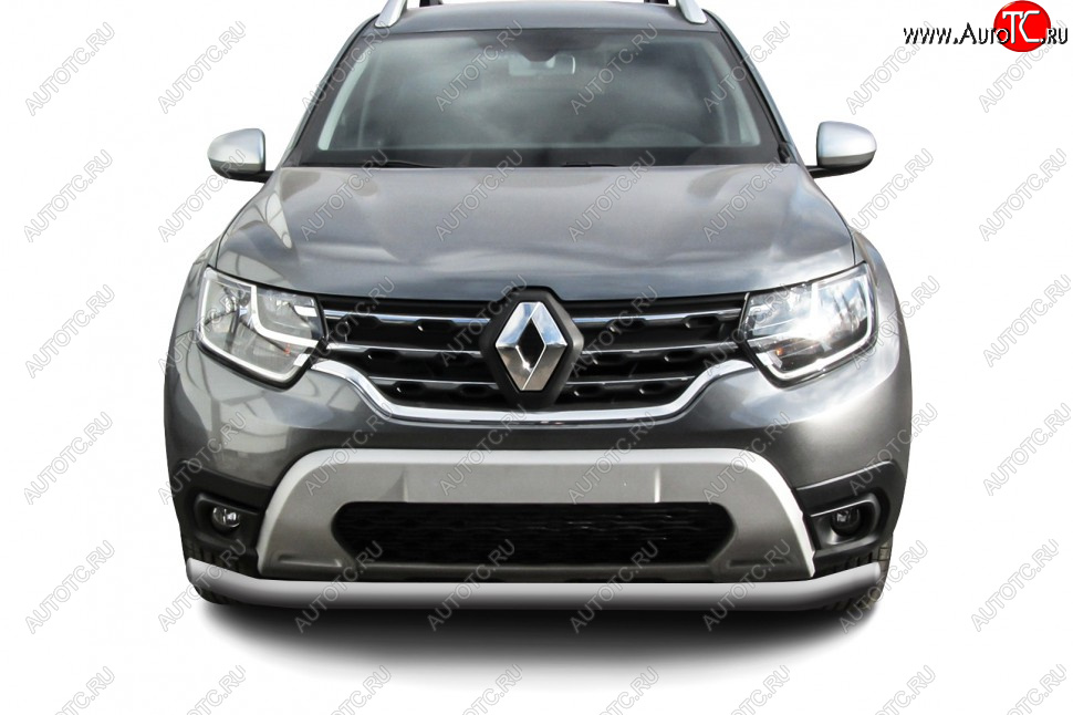 7 499 р. Защита переднего бампера Slitkoff (Ø57 мм).  Renault Duster  HM (2021-2024) рестайлинг (Сталь окрашенная, цвет серебристый)  с доставкой в г. Чебоксары