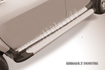 Пороги алюминиевые Slitkoff Renault Duster ( HS,  HM) (2010-2024) дорестайлинг, рестайлинг (Optima Silver)