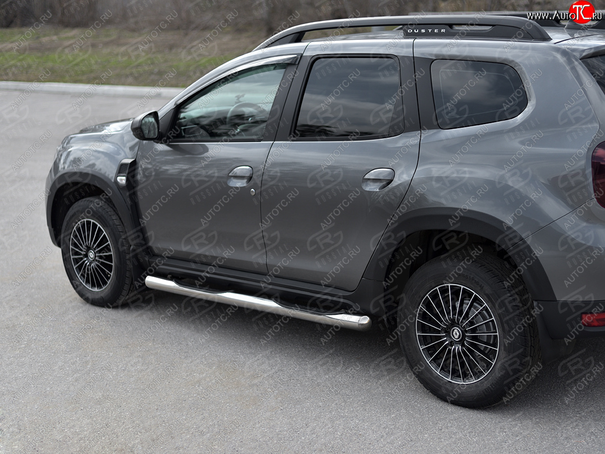 20 999 р. Защита порогов (Ø76 мм, с проступью) SLITKOFF  Renault Duster  HM (2021-2024) рестайлинг (срез на торцах круглый 90°, полированная нержавейка)  с доставкой в г. Чебоксары