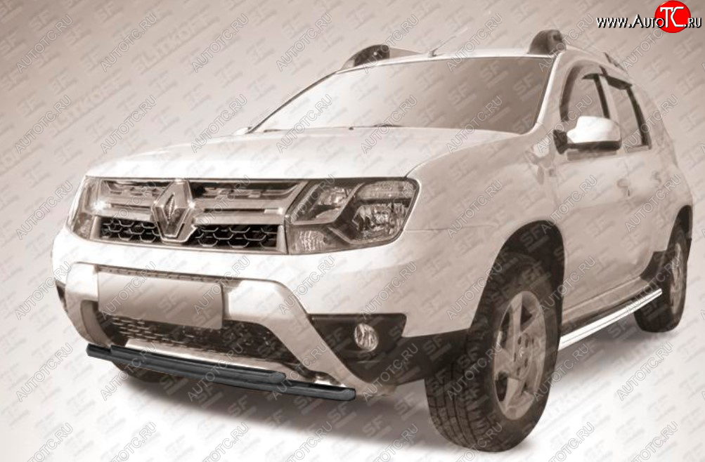 7 299 р. Защита переднего бампера Slitkoff (Ø 42+Ø 42, двойная).  Renault Duster  HS (2015-2021) рестайлинг (Сталь с полимерным покрытием. Цвет: черный)  с доставкой в г. Чебоксары