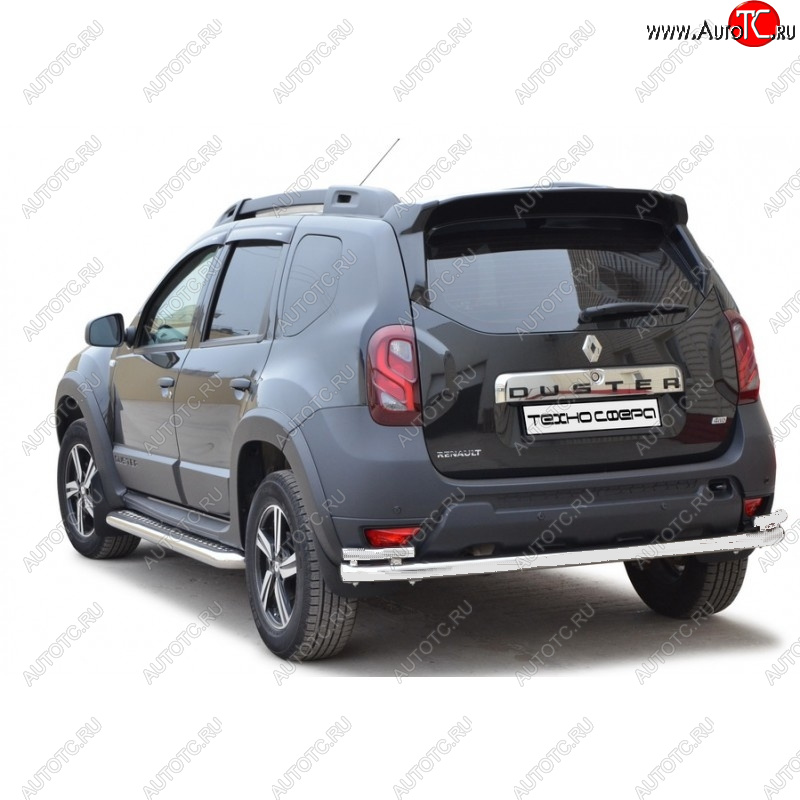 9 799 р. Защита заднего бампера ТехноСфера (Техно Сфера) (Ø63.5 мм)  Renault Duster  HS (2015-2021) рестайлинг (сталь с окраской, черный матовый)  с доставкой в г. Чебоксары