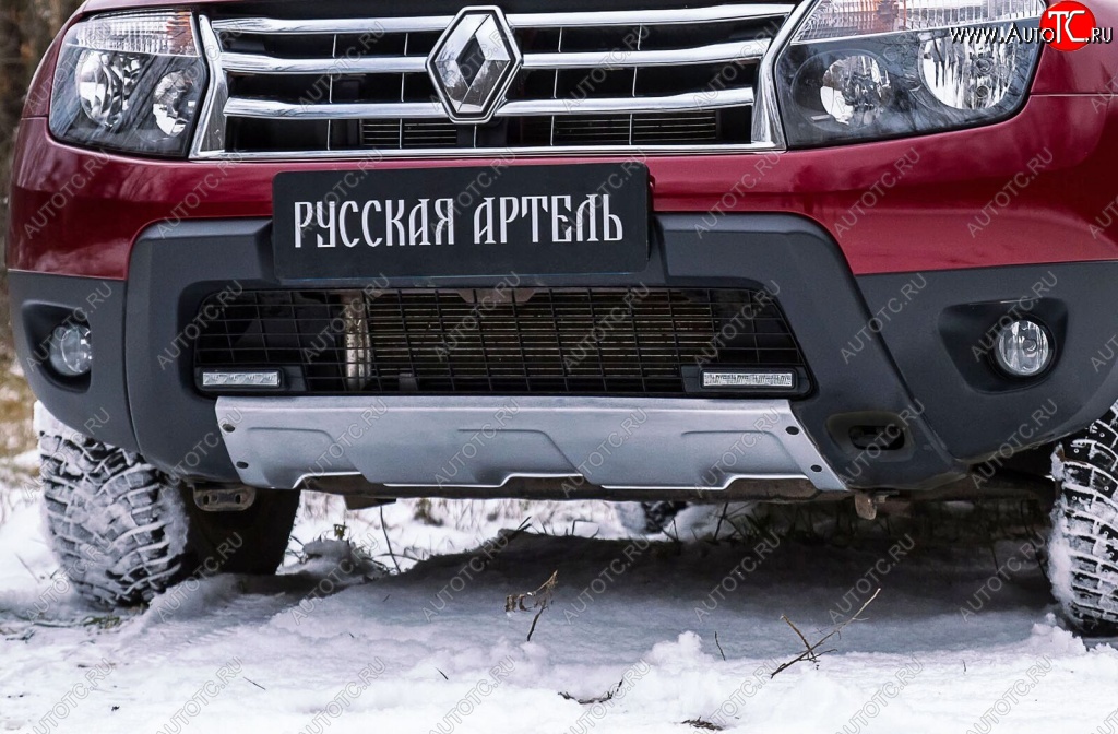 3 399 р. Накладка переднего бампера RA  Renault Duster  HS (2010-2015) дорестайлинг (Поверхность шагрень (серый металлик))  с доставкой в г. Чебоксары