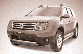 Защита переднего бампера Slitkoff (Ø 42+Ø 42, двойная). Renault Duster  HS (2010-2015) дорестайлинг (Сталь с полимерным покрытием. Цвет: черный)