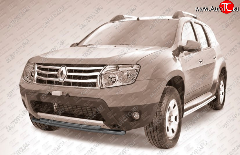 7 299 р. Защита переднего бампера Slitkoff (Ø 42+Ø 42, двойная). Renault Duster HS дорестайлинг (2010-2015) (Сталь с полимерным покрытием. Цвет: черный)  с доставкой в г. Чебоксары