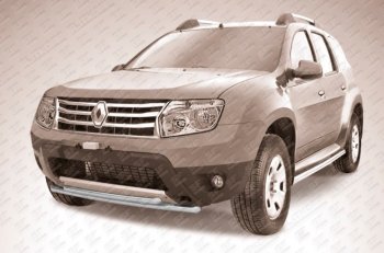 Защита переднего бампера Slitkoff (Ø 42+Ø 42, двойная). Renault Duster  HS (2010-2015) дорестайлинг (Сталь с полимерным покрытием. Цвет: серебристый)