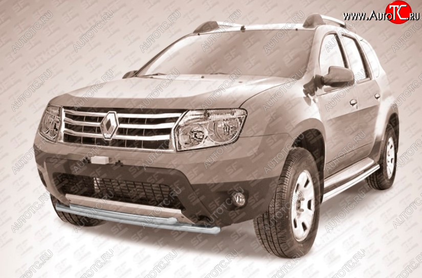 7 299 р. Защита переднего бампера Slitkoff (Ø 42+Ø 42, двойная).  Renault Duster  HS (2010-2015) дорестайлинг (Сталь с полимерным покрытием. Цвет: серебристый)  с доставкой в г. Чебоксары