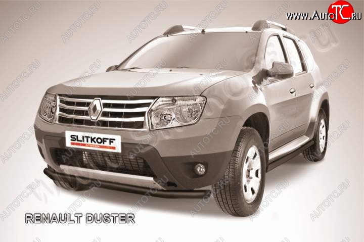 7 499 р. Защита переднего бампер Slitkoff Renault Duster HS дорестайлинг (2010-2015) (Цвет: серебристый)  с доставкой в г. Чебоксары