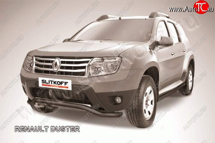 7 999 р. Защита переднего бампер Slitkoff Renault Duster HS дорестайлинг (2010-2015) (Цвет: серебристый)  с доставкой в г. Чебоксары