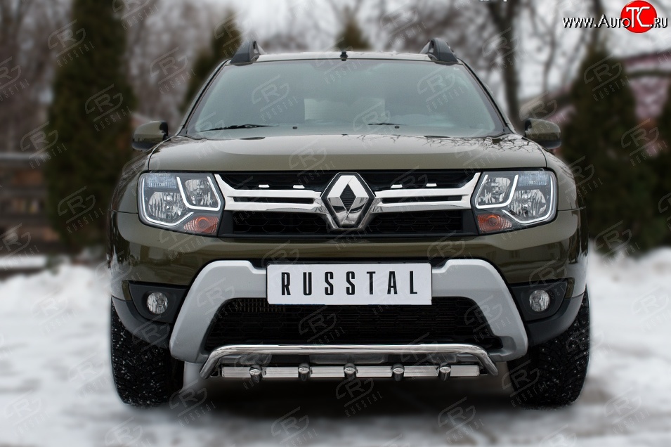 18 649 р. Защита переднего бампера (Ø42 мм с зубами, нержавейка) SLITKOFF  Renault Duster  HS (2010-2021) дорестайлинг, рестайлинг  с доставкой в г. Чебоксары