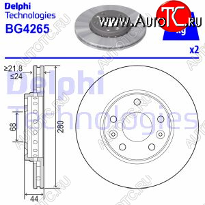 5 299 р. Передний тормозной диск на DELPHI (Ø280 мм, вентилируемый) Renault Duster HS рестайлинг (2015-2021)  с доставкой в г. Чебоксары