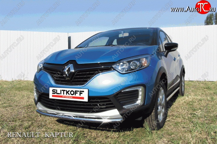 8 899 р. Одинарная защита переднего бампера диаметром 42 мм с надписью Slitkoff  Renault Kaptur (2016-2020) дорестайлинг (Для автомобиля 2WD)  с доставкой в г. Чебоксары