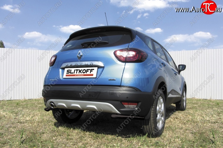 5 849 р. Защита заднего бампера из труб d42 Slitkoff (уголки) Renault Kaptur дорестайлинг (2016-2020) (Цвет: серебристый)  с доставкой в г. Чебоксары