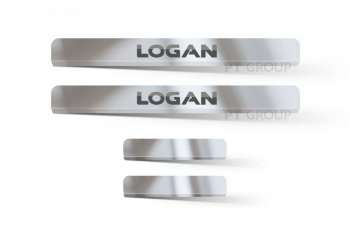 Пороги накладки в проем дверей Petroil Tuning Renault Logan 2 дорестайлинг (2014-2018) (Нержавейка)