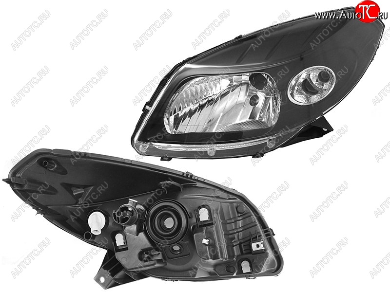 3 599 р. Левая фара (чёрная) SAT Renault Sandero Stepway (BS) (2010-2014)  с доставкой в г. Чебоксары