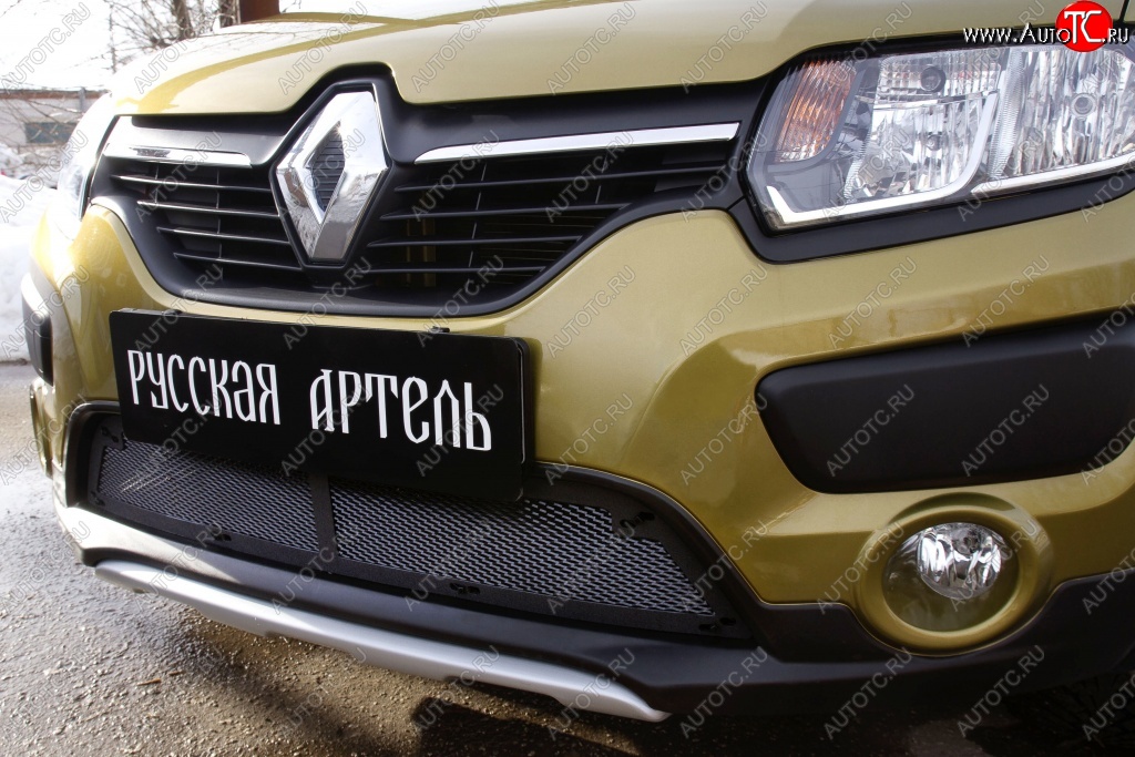 2 429 р. Защитная сетка решетки переднего бампера РА  Renault Sandero Stepway  (B8) (2014-2018) дорестайлинг  с доставкой в г. Чебоксары