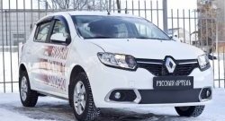 1 379 р. Зимняя заглушка решетки переднего бампера РА  Renault Sandero  (B8) (2014-2018) дорестайлинг  с доставкой в г. Чебоксары. Увеличить фотографию 3
