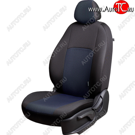 5 399 р. Чехлы сидений Lord Autofashion Дублин (жаккард, цельная задняя спинка, 2П-образ. подголовника) Hyundai Solaris HCR седан дорестайлинг (2017-2020) (Чёрный, Ёж синий)  с доставкой в г. Чебоксары