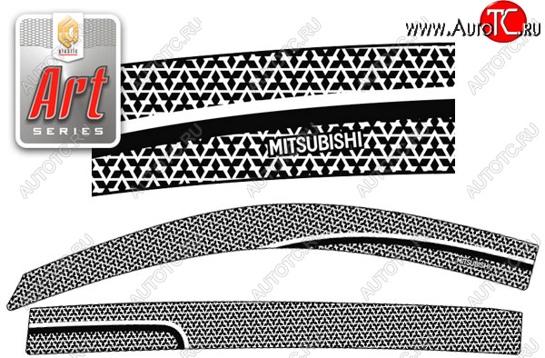 2 199 р. Ветровики дверей CA-Plastic  Mitsubishi Triton  KA/KB (2005-2015) Picap DoubleCab (Серия Art черная, без хром. молдинга, крепление скотч)  с доставкой в г. Чебоксары