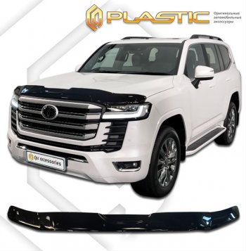 3 099 р. Дефлектор капота CA-Plastic exclusive Toyota Land Cruiser J300 дорестайлинг (2021-2025) (серия Classic чёрный, Без надписи)  с доставкой в г. Чебоксары. Увеличить фотографию 2