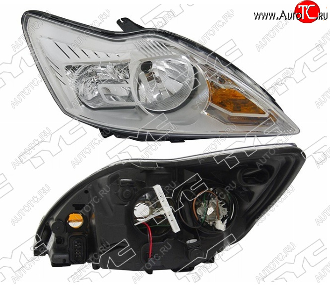 8 399 р. Правая фара (хром, с электрокорректором) TYC Ford Focus 2 хэтчбэк 3 дв. рестайлинг (2007-2011)  с доставкой в г. Чебоксары