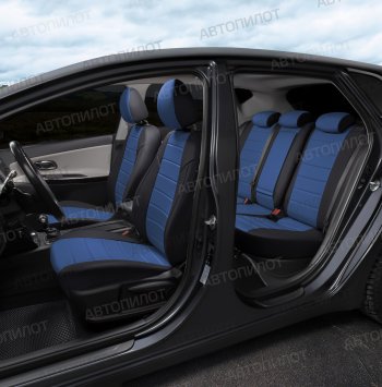 13 849 р. Чехлы сидений (экокожа, сплош. сп./с вырезом под подл.) Автопилот Audi A4 B7 седан (2004-2008) (черный/синий)  с доставкой в г. Чебоксары. Увеличить фотографию 8