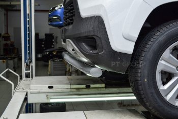 5 699 р. Защита переднего бампера (волна, Ø63) Petroil Tuning  Лада Нива Трэвел (2021-2025) (212300-80) (сталь в цвет серебристый (Искра))  с доставкой в г. Чебоксары. Увеличить фотографию 3