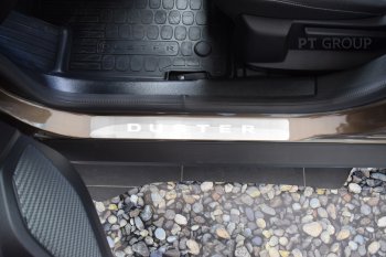 2 889 р. Пороги накладки Petroil Tuning Renault Duster HM рестайлинг (2021-2024) (полированная нержавейка)  с доставкой в г. Чебоксары. Увеличить фотографию 2