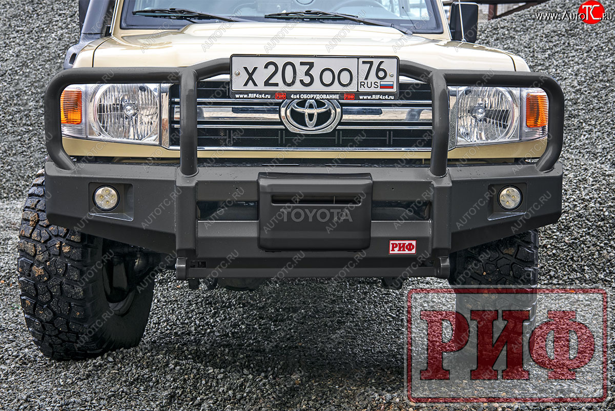 67 989 р. Бампер передний силовой РИФ  Toyota Land Cruiser ( 78,  70) (1990-2004) 5 дв. 2-ой рестайлинг (С дополнительными фарами и защитной дугой, под штатную лебедку)  с доставкой в г. Чебоксары