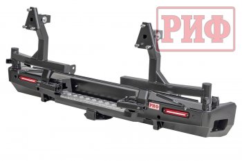 Бампер силовой задний РИФ Toyota Tundra  XK50 (2007-2013) дорестайлинг, 1-ый рестайлинг (с квадратом под фаркоп, 2-мя калитками, фонарями, подсветкой номера)