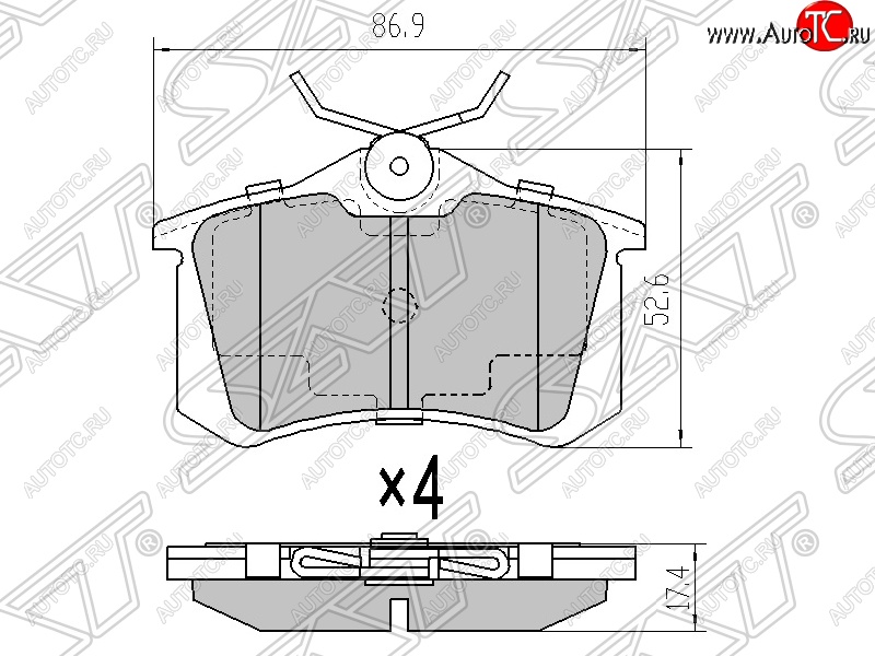 479 р. Колодки тормозные SAT (задние) Skoda Octavia A5 дорестайлинг универсал (2004-2008)  с доставкой в г. Чебоксары