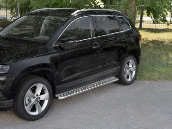 24 649 р. Пороги SLITKOFF d42 с листом  Skoda Karoq  NU7 (2017-2025) дорестайлинг, рестайлинг (лист алюминий, труба нержавейка)  с доставкой в г. Чебоксары. Увеличить фотографию 2
