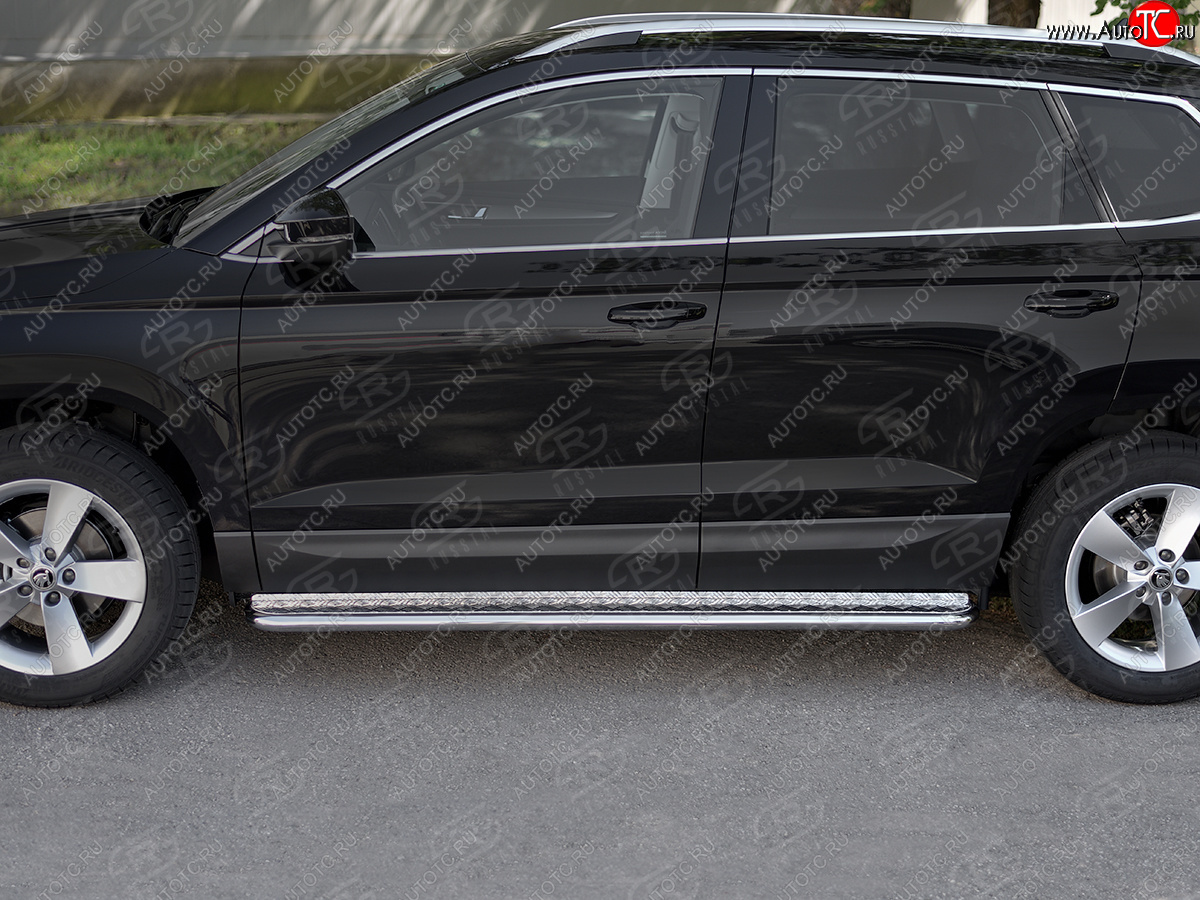 24 649 р. Пороги SLITKOFF d42 с листом  Skoda Karoq  NU7 (2017-2025) дорестайлинг, рестайлинг (лист алюминий, труба нержавейка)  с доставкой в г. Чебоксары