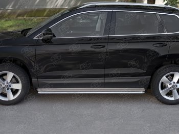 Пороги SLITKOFF d42 с листом Skoda Karoq  NU7 (2017-2025) дорестайлинг, рестайлинг (лист нержавейка, труба нержавейка)