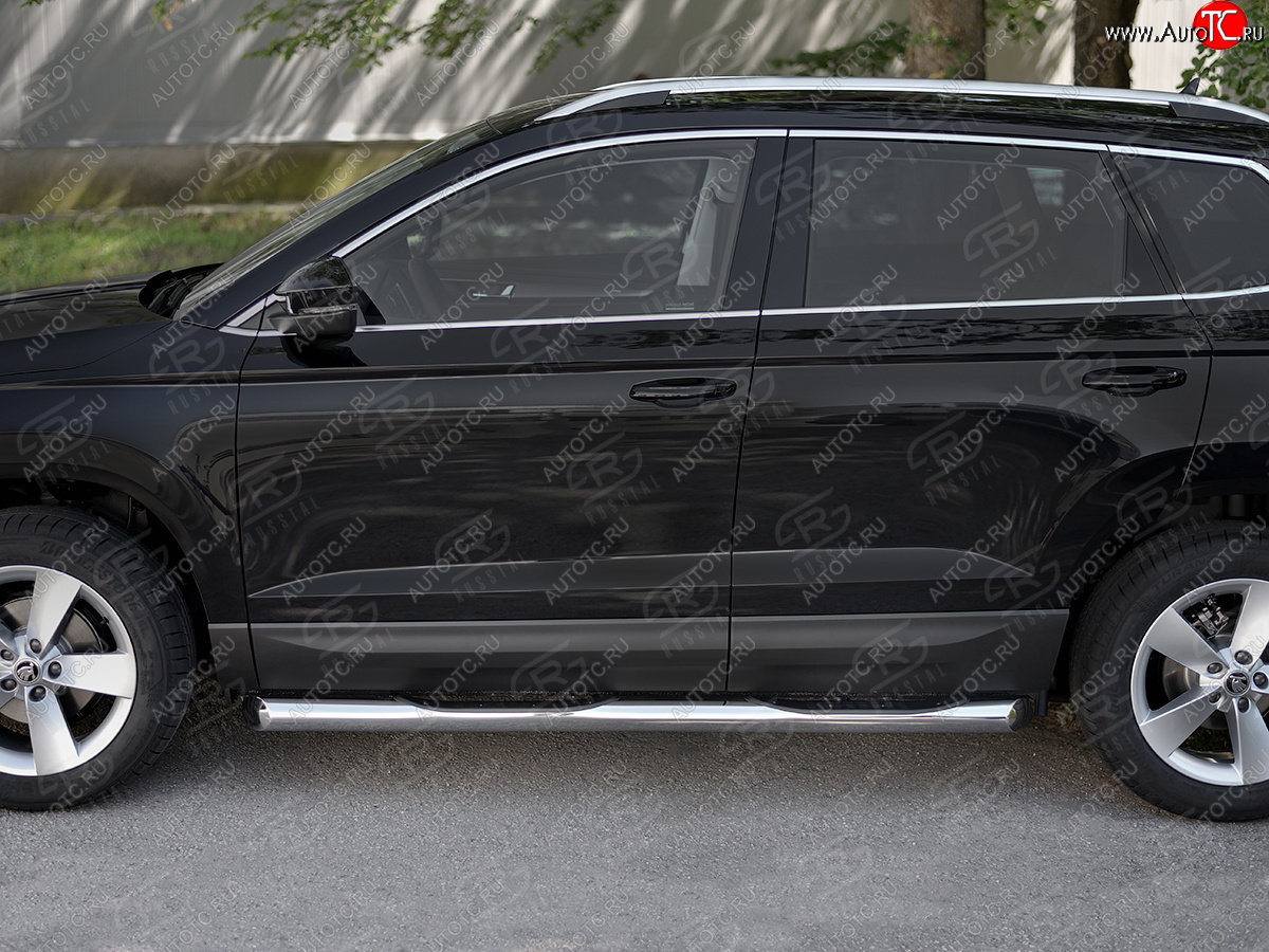 24 549 р. Защита порогов на SLITKOFF труба d76 с накладкой  Skoda Karoq  NU7 (2017-2025) дорестайлинг, рестайлинг (защита порогов со скосами на торцах)  с доставкой в г. Чебоксары