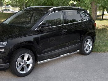 24 549 р. Защита порогов на SLITKOFF труба d76 с накладкой  Skoda Karoq  NU7 (2017-2025) дорестайлинг, рестайлинг (защита порогов с закругленными торцами)  с доставкой в г. Чебоксары. Увеличить фотографию 2