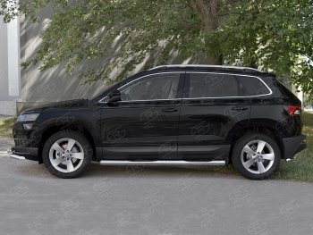 24 549 р. Защита порогов на SLITKOFF труба d76 с накладкой  Skoda Karoq  NU7 (2017-2025) дорестайлинг, рестайлинг (защита порогов с закругленными торцами)  с доставкой в г. Чебоксары. Увеличить фотографию 3