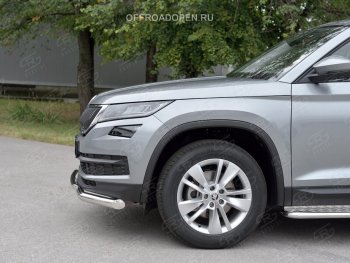 20 999 р. Защита переднего бампера (2 трубы Ø63 и 42 мм, нержавейка) SLITKOFF  Skoda Kodiaq  NU7 (2017-2021) дорестайлинг  с доставкой в г. Чебоксары. Увеличить фотографию 3