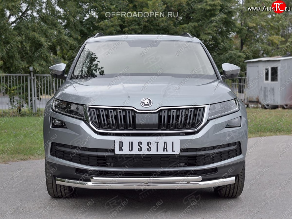 20 999 р. Защита переднего бампера (2 трубы Ø63 и 42 мм, нержавейка) SLITKOFF  Skoda Kodiaq  NU7 (2017-2021) дорестайлинг  с доставкой в г. Чебоксары