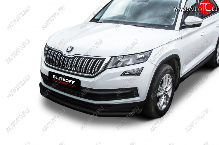 9 999 р. Защита переднего бампера Slitkoff (Ø 57 мм)  Skoda Kodiaq  NU7 (2017-2021) дорестайлинг (Сталь с полимерным покрытием. Цвет: черный)  с доставкой в г. Чебоксары