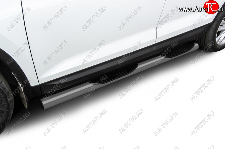 12 999 р. Защита порогов Slitkoff (Ø 76 мм, с проступями)  Skoda Kodiaq  NU7 (2017-2021) дорестайлинг (Сталь с полимерным покрытием. Цвет: серебристый)  с доставкой в г. Чебоксары