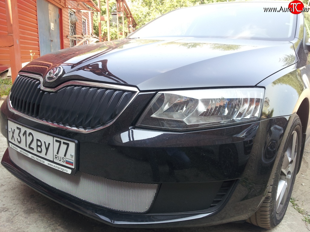 1 599 р. Сетка (для комплектации Active) на бампер Russtal (хром) Skoda Octavia A7 дорестайлинг лифтбэк (2012-2017)  с доставкой в г. Чебоксары