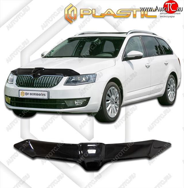 2 159 р. Дефлектор капота CA-Plastiс Skoda Octavia A7 дорестайлинг лифтбэк (2012-2017) (Classic черный, Без надписи)  с доставкой в г. Чебоксары