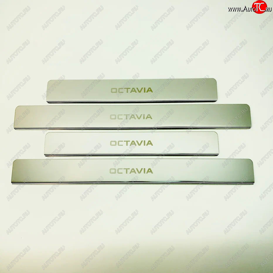 2 179 р. Накладки порожков салона INOX Skoda Octavia A7 дорестайлинг лифтбэк (2012-2017) (Нержавеющая сталь)  с доставкой в г. Чебоксары