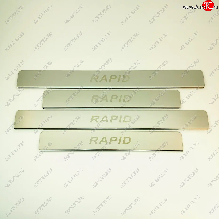 2 179 р. Накладки порожков салона INOX Skoda Rapid NH1 хэтчбэк рестайлинг (2015-2020) (Нержавеющая сталь)  с доставкой в г. Чебоксары