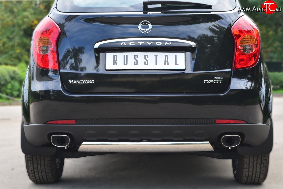 11 599 р. Защита заднего бампера (Ø75x42 мм, нержавейка) Russtal SSANGYONG Actyon дорестайлинг (2010-2013)  с доставкой в г. Чебоксары