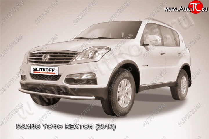 11 299 р. Одинарная защита переднего бампера диаметром 57 мм Slitkoff  SSANGYONG Rexton  Y290 (2012-2017) (Цвет: нержавеющая полированная сталь)  с доставкой в г. Чебоксары