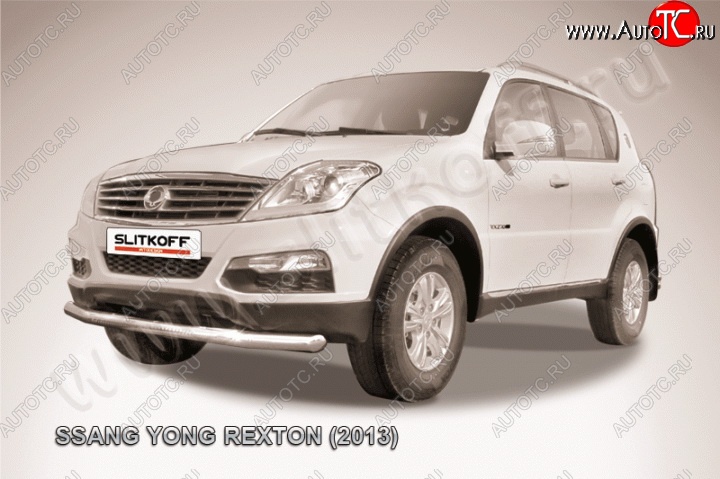12 849 р. Одинарная защита переднего бампера диаметром 76 мм Slitkoff  SSANGYONG Rexton  Y290 (2012-2017) (Цвет: нержавеющая полированная сталь)  с доставкой в г. Чебоксары